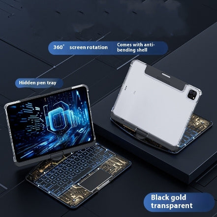 360度回転キーボードクリアケース iPad Smart Trackpad用 Bluetoothキーボードケースカバー ペンスロット付き