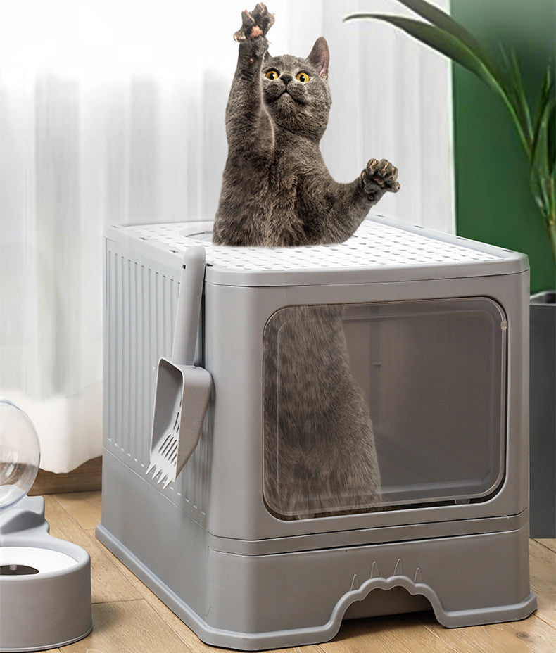 Bồn đựng cát vệ sinh cho mèo Kitty Litter có ngăn kéo cửa đôi lớn có thể gấp lại