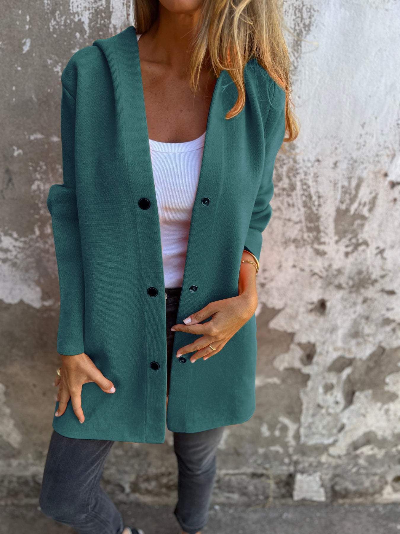 Hooded Single-Breasted Cardigan Fashion Loose Solid Color Jacket Women's Clothing