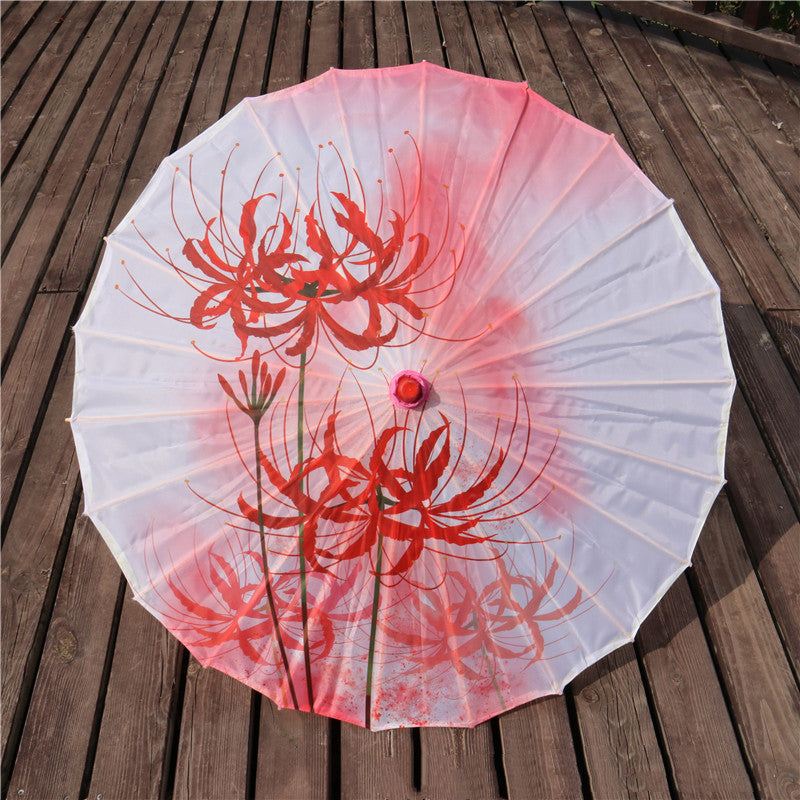 Chinese Style Silk Print Antique Umbrella