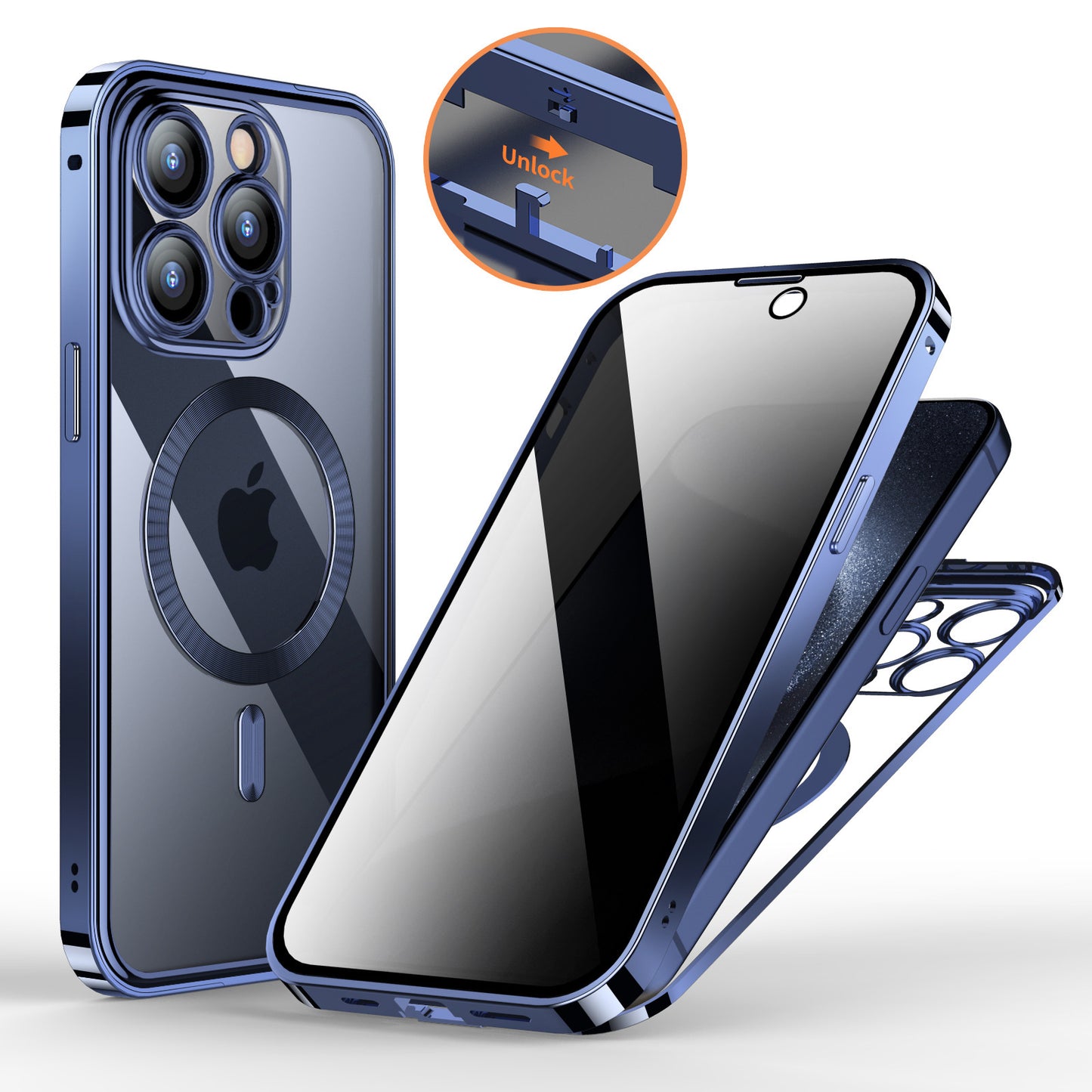 Anti-Privacy Metal Buckle Magnetic Support Wireless Charging Double-Sided Lens Full Cover Phone Case Protective Cover - Online Shop AU.com