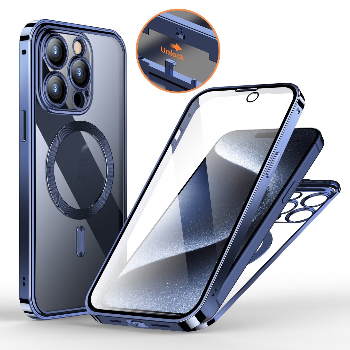 Anti-Privacy Metal Buckle Magnetic Support Wireless Charging Double-Sided Lens Full Cover Phone Case Protective Cover - Online Shop AU.com
