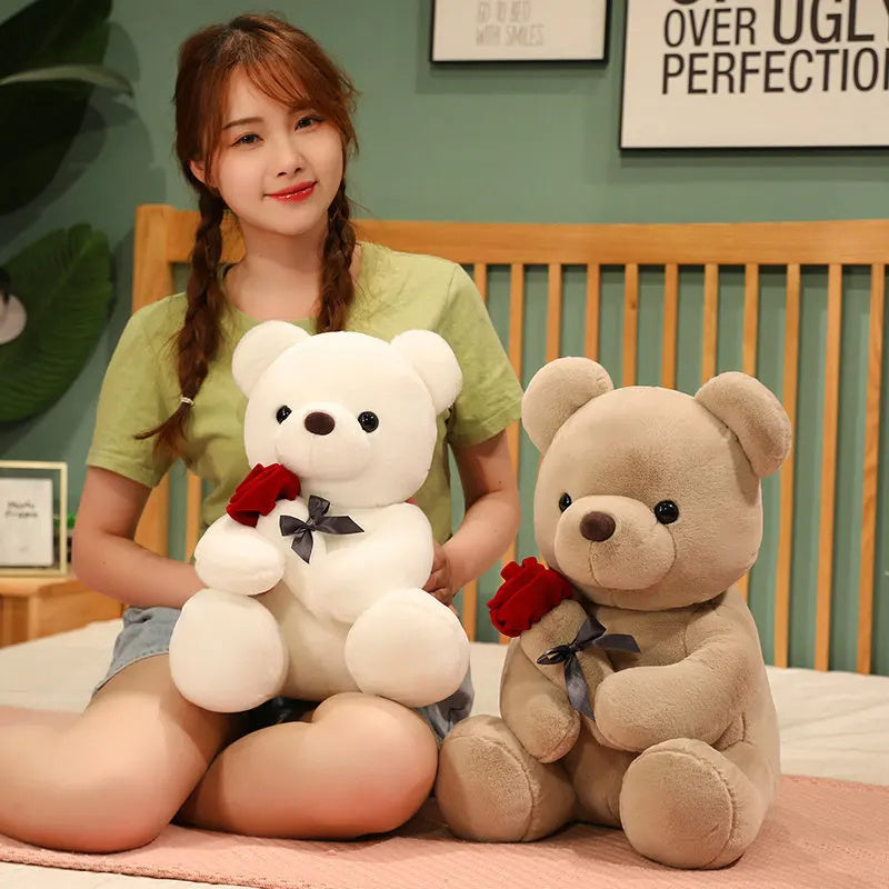 Lovely Hug Roses Teddy Bear Plush Pillow Stuffed Soft Animal Dolls 23-45cm  Nice Birthday Gift Girlfriend Valentine's Day