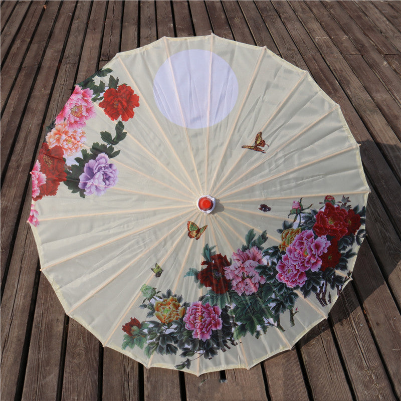 Chinese Style Silk Print Antique Umbrella