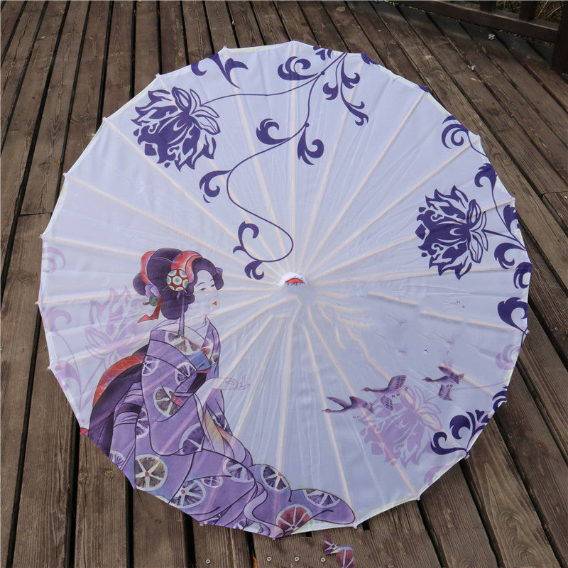 Chinese Style Silk Print Antique Umbrella