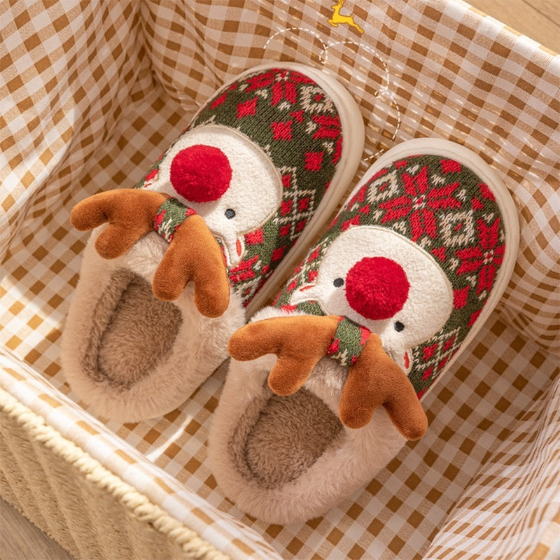 Christmas Elk Plush Slippers Fashion Non-slip Floor Bedroom Slippers For Women Fuzzy House Shoes
