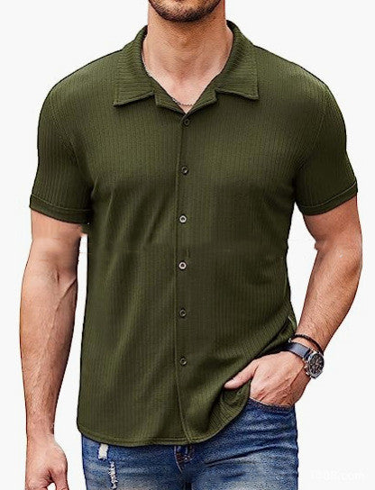 Casual Collar Short Sleeve Polo Shirt With Button Men's Cotton Blend Shirt