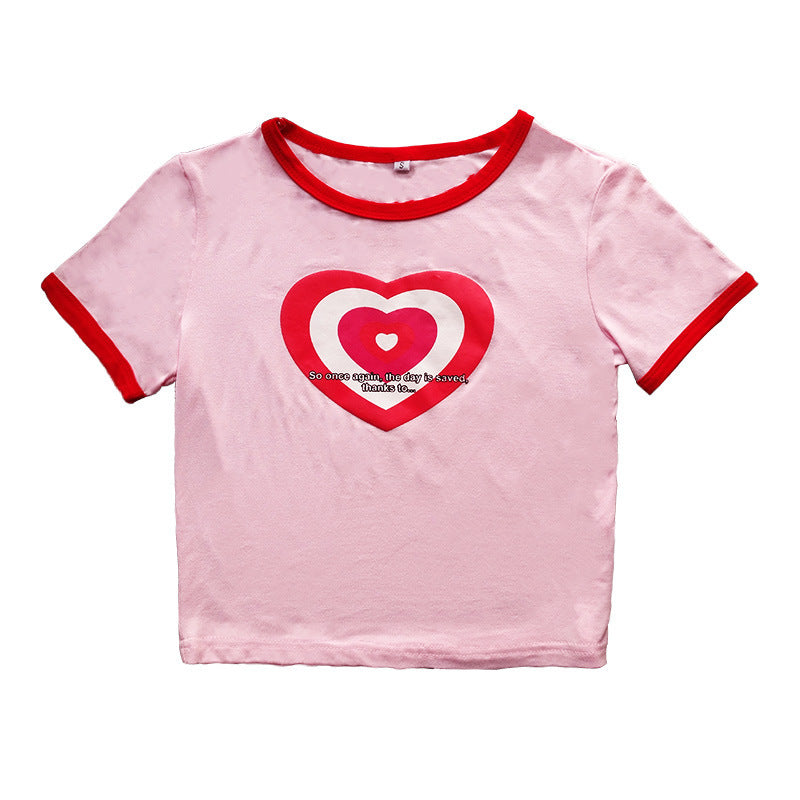 Mori Girl Love Sweet printed Cotton Short-sleeved T-shirt Female
