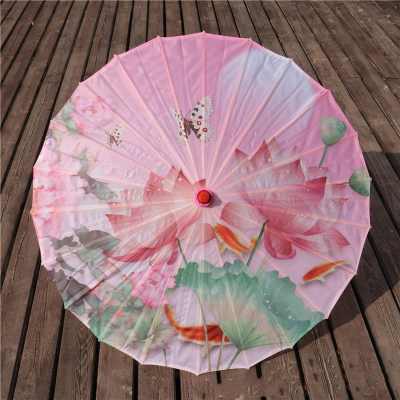 Chinese Style Silk Print Antique Umbrella