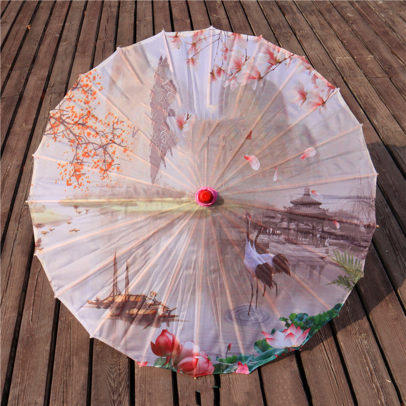 Chinese Style Silk Print Antique Umbrella