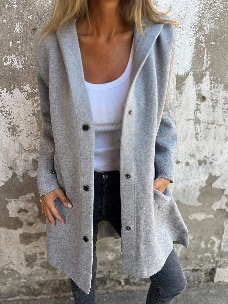 Hooded Single-Breasted Cardigan Fashion Loose Solid Color Jacket Women's Clothing