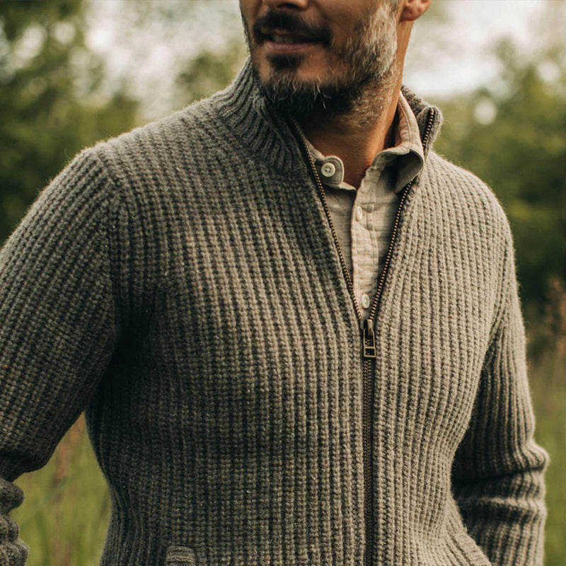 European And American Woollen Sweater Coat Men's Retro Zipper Top