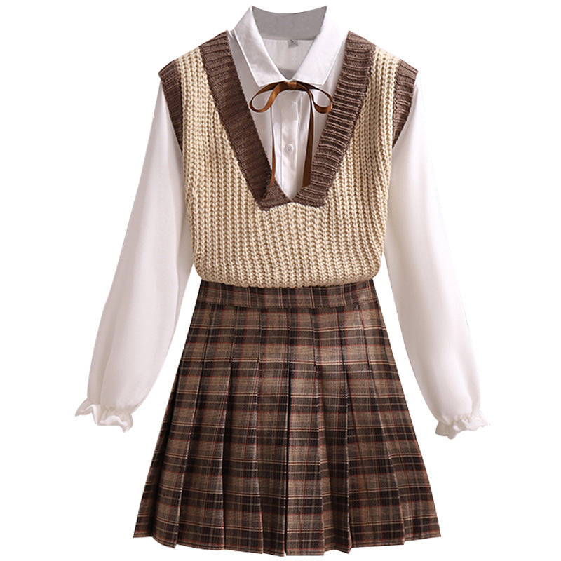 Three-piece A-line Umbrella Skirt Plaid Ladies Suit
