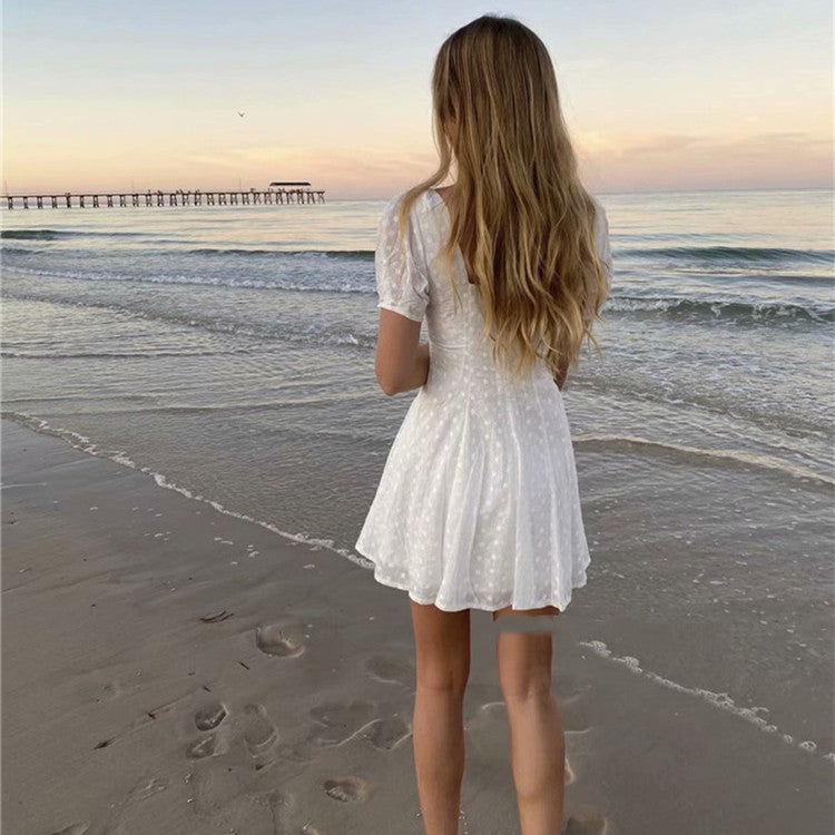 Short Sleeve Neck Waist A-Line Dress - Online Shop AU.com