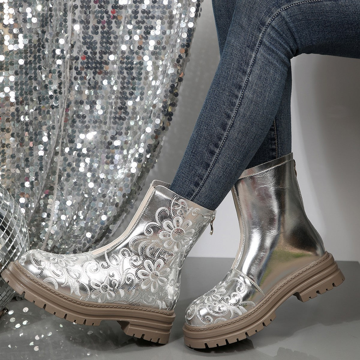 Boots Embroidery Boots Round Toe Long Boots Plus Size Fashion Boots