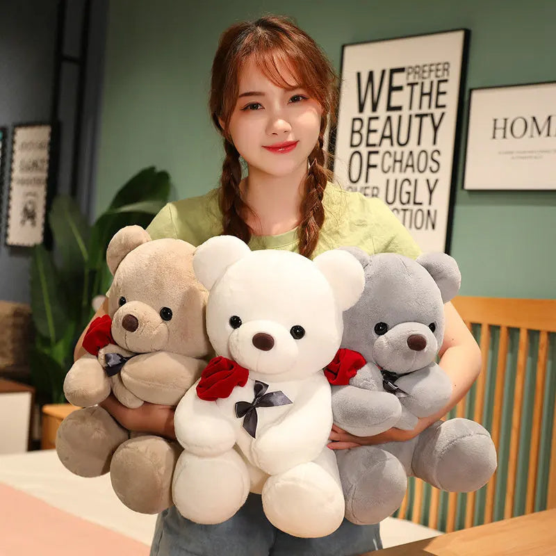 Lovely Hug Roses Teddy Bear Plush Pillow Stuffed Soft Animal Dolls 23-45cm  Nice Birthday Gift Girlfriend Valentine's Day