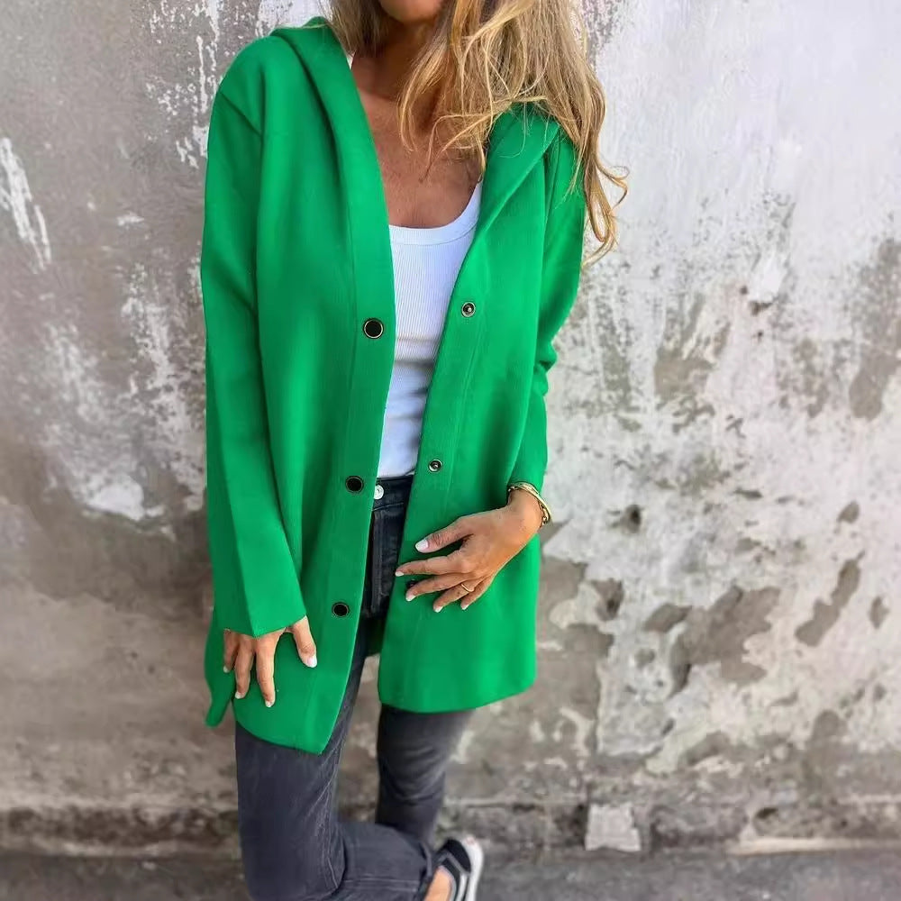 Hooded Single-Breasted Cardigan Fashion Loose Solid Color Jacket Women's Clothing