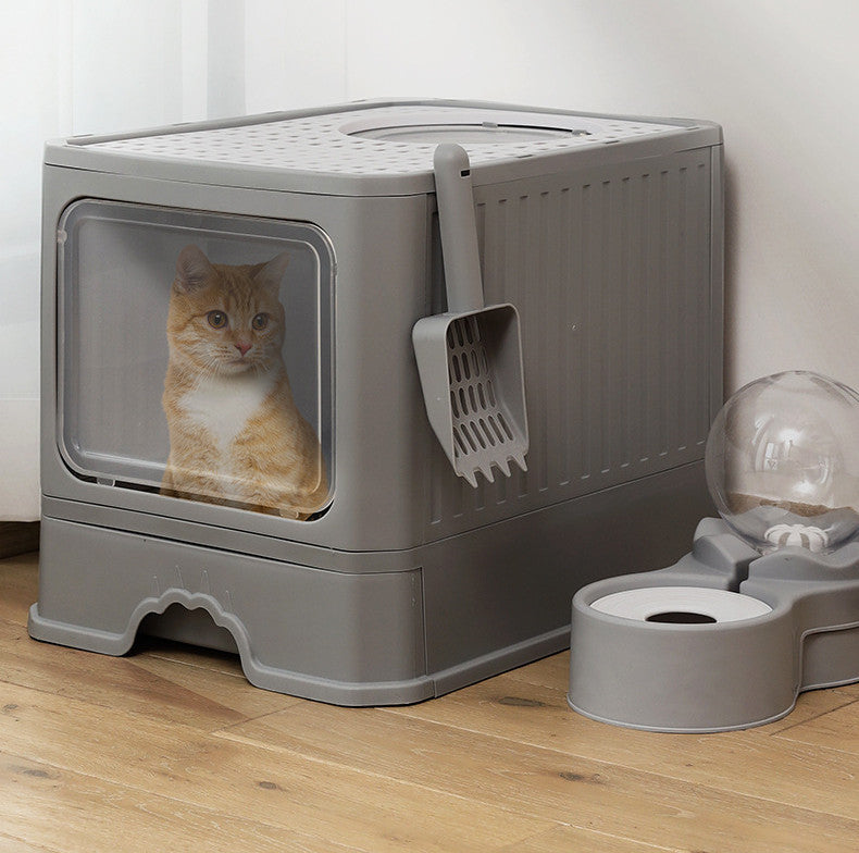 Bồn đựng cát vệ sinh cho mèo Kitty Litter có ngăn kéo cửa đôi lớn có thể gấp lại