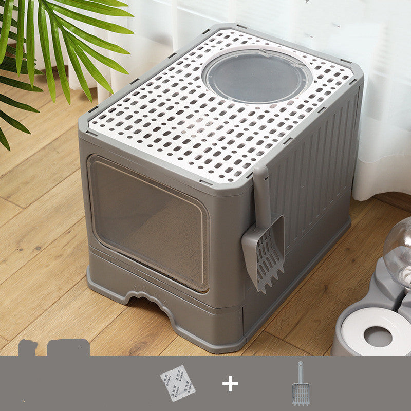 Bồn đựng cát vệ sinh cho mèo Kitty Litter có ngăn kéo cửa đôi lớn có thể gấp lại