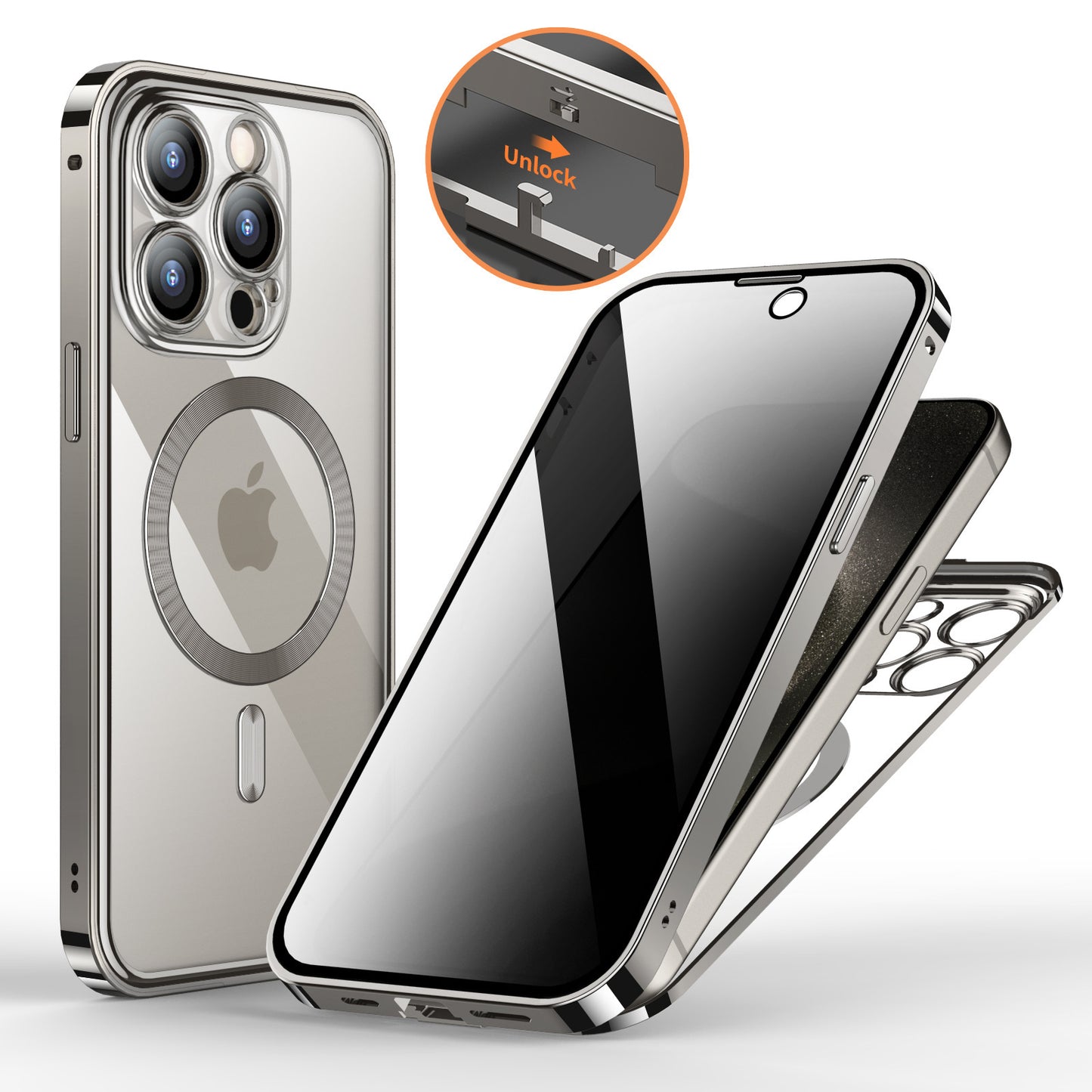Anti-Privacy Metal Buckle Magnetic Support Wireless Charging Double-Sided Lens Full Cover Phone Case Protective Cover - Online Shop AU.com