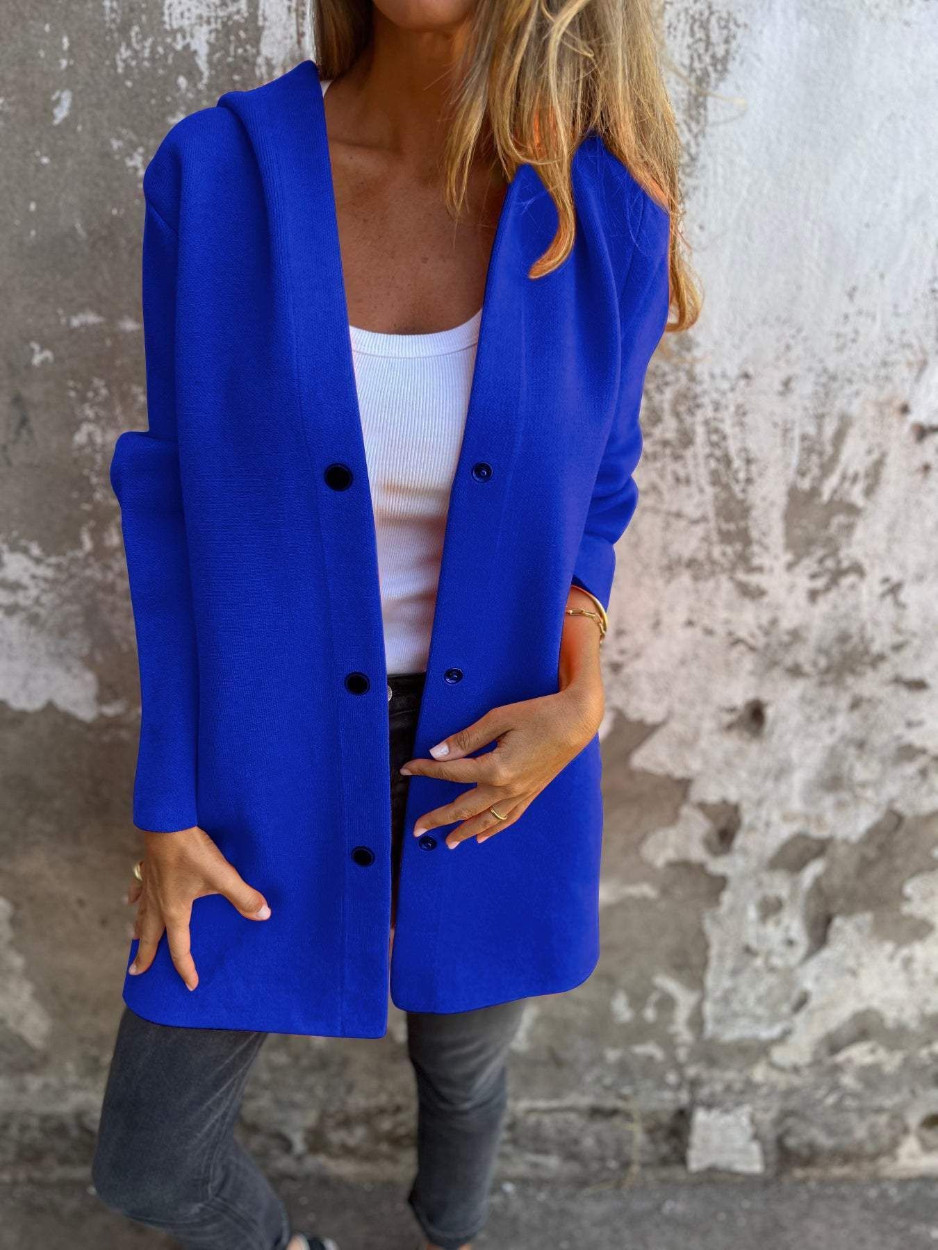 Hooded Single-Breasted Cardigan Fashion Loose Solid Color Jacket Women's Clothing
