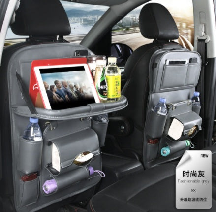Car Storage Bag Multifunction Seat Back Tray Hanging Bag Waterproof Car Organizer PU Leather Automotive Interior Accessories