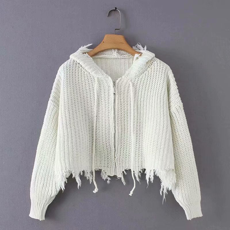 Hooded Tassel Zipper Sweaters Coat
