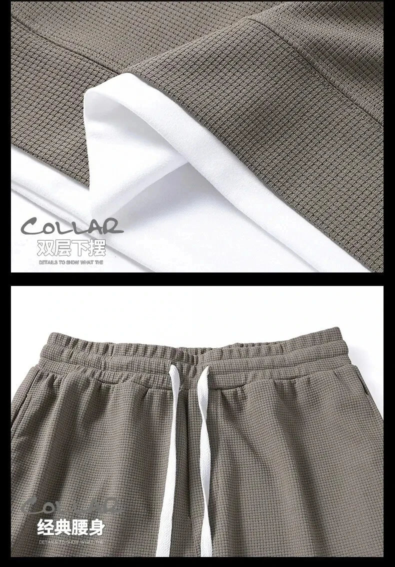 2024 Men's two-piece casual T-shirt and shorts set linen sportswear 2024 fashionable new summer short sleeved