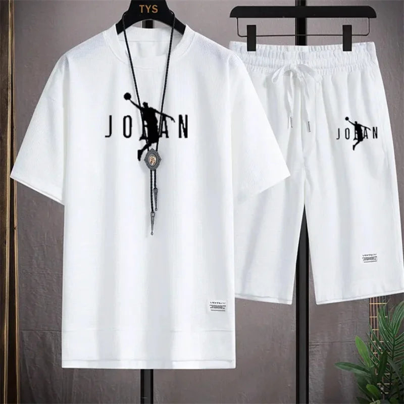 2024 Men's two-piece casual T-shirt and shorts set linen sportswear 2024 fashionable new summer short sleeved