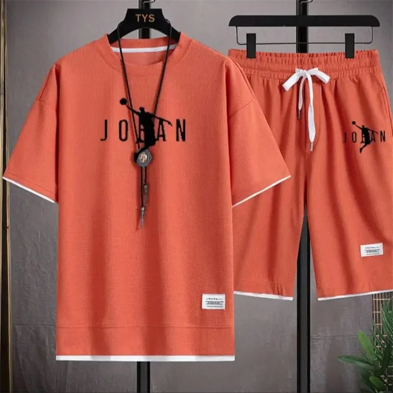 2024 Men's two-piece casual T-shirt and shorts set linen sportswear 2024 fashionable new summer short sleeved