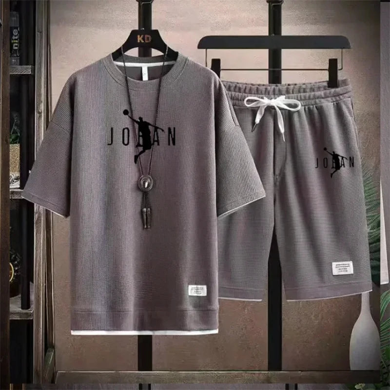 2024 Men's two-piece casual T-shirt and shorts set linen sportswear 2024 fashionable new summer short sleeved