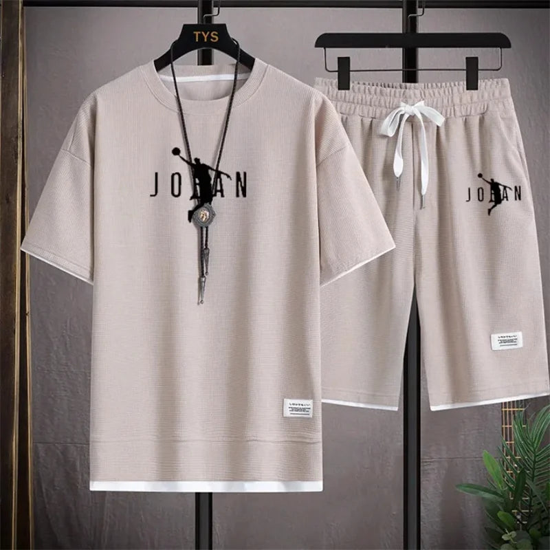 2024 Men's two-piece casual T-shirt and shorts set linen sportswear 2024 fashionable new summer short sleeved