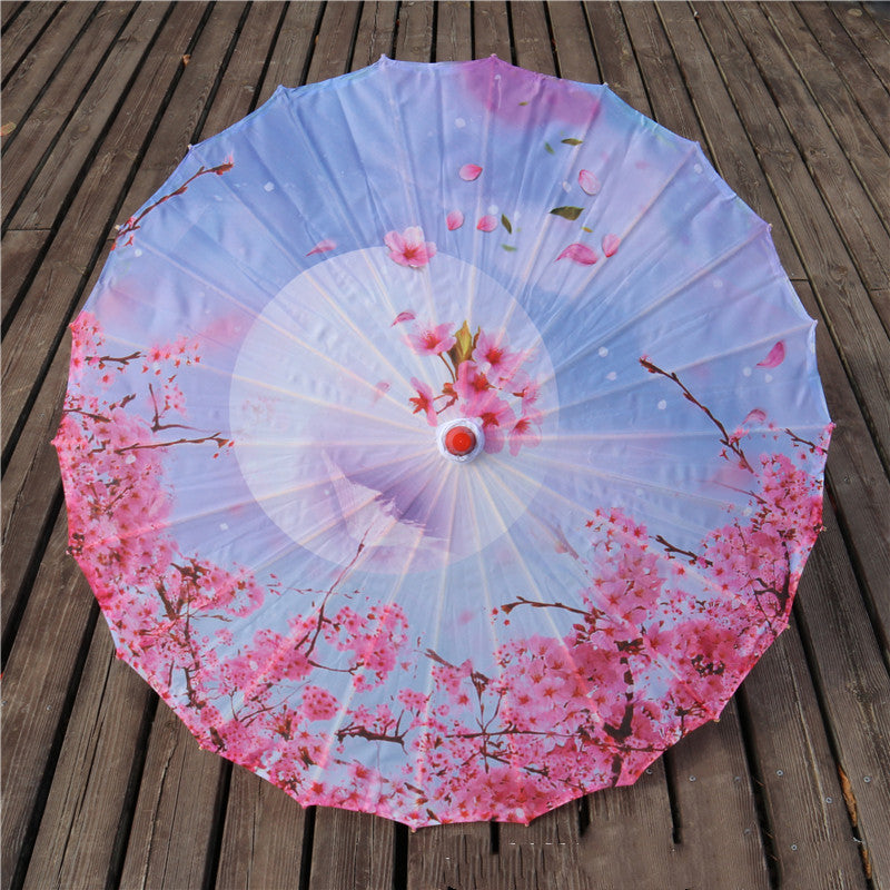 Chinese Style Silk Print Antique Umbrella