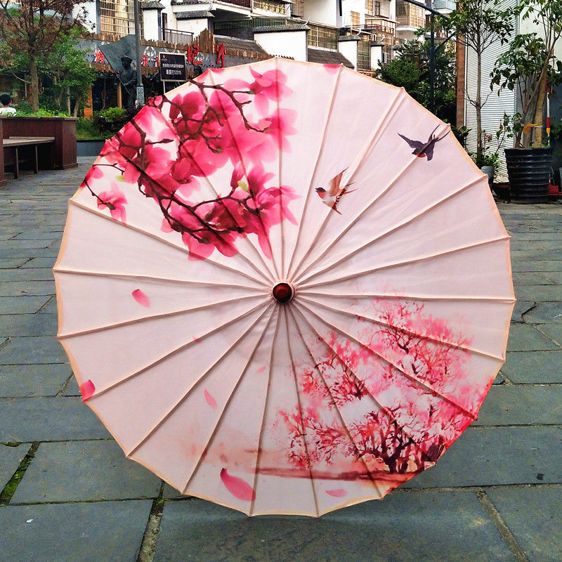 Chinese Style Silk Print Antique Umbrella