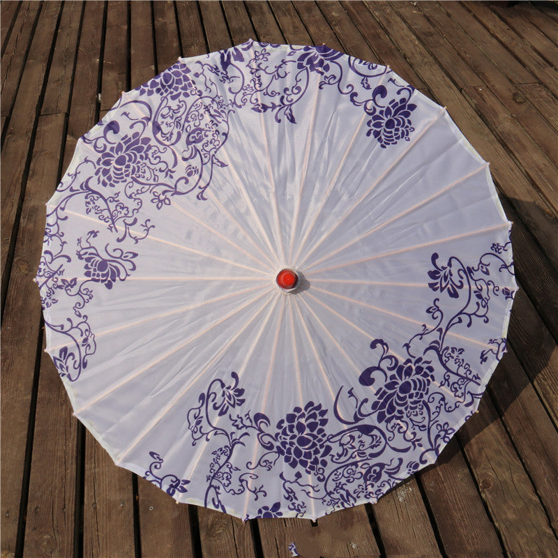 Chinese Style Silk Print Antique Umbrella