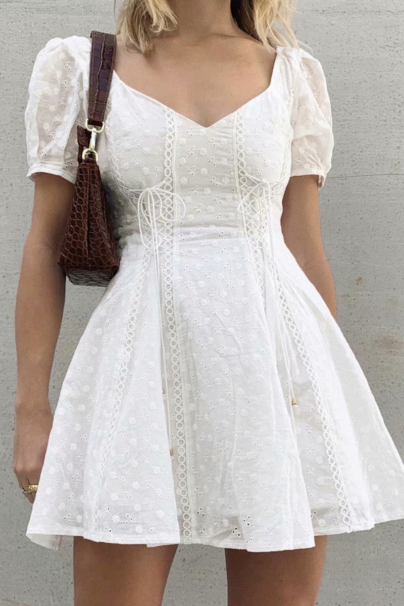 Short Sleeve Neck Waist A-Line Dress - Online Shop AU.com