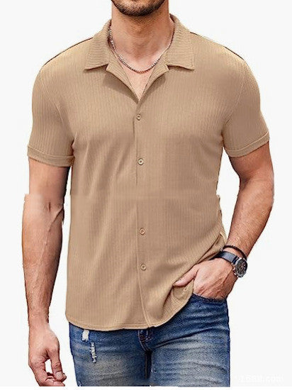 Casual Collar Short Sleeve Polo Shirt With Button Men's Cotton Blend Shirt