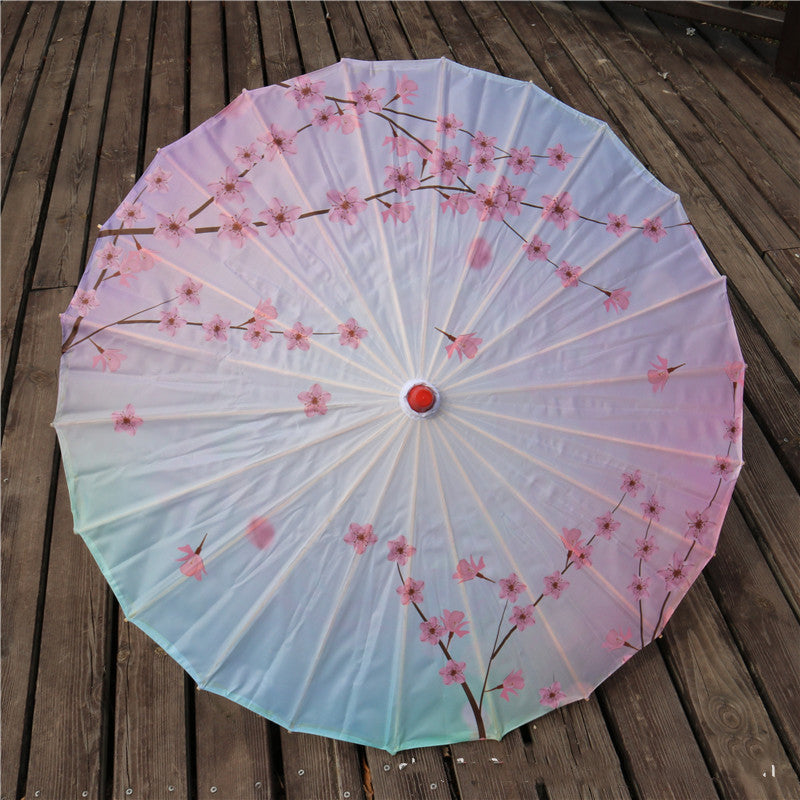 Chinese Style Silk Print Antique Umbrella
