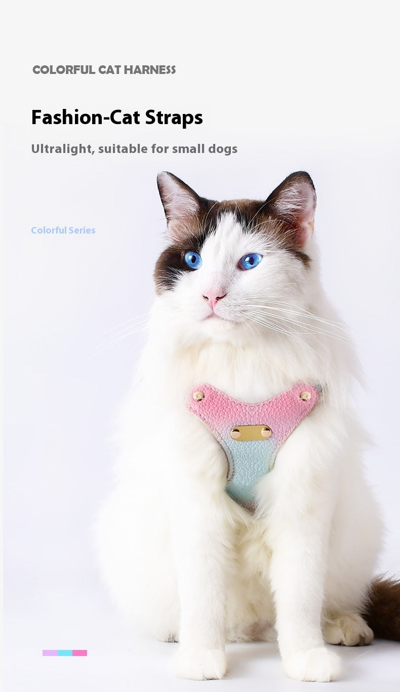 Colorful Leather Cat Strap Pulling Rope