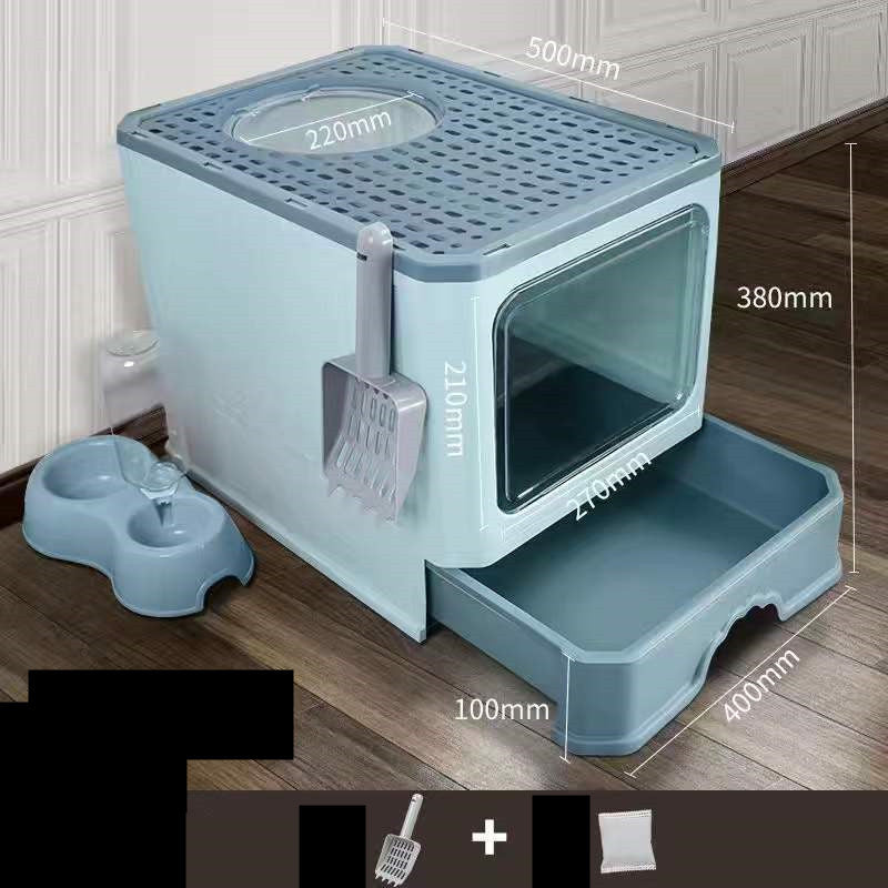 Bồn đựng cát vệ sinh cho mèo Kitty Litter có ngăn kéo cửa đôi lớn có thể gấp lại