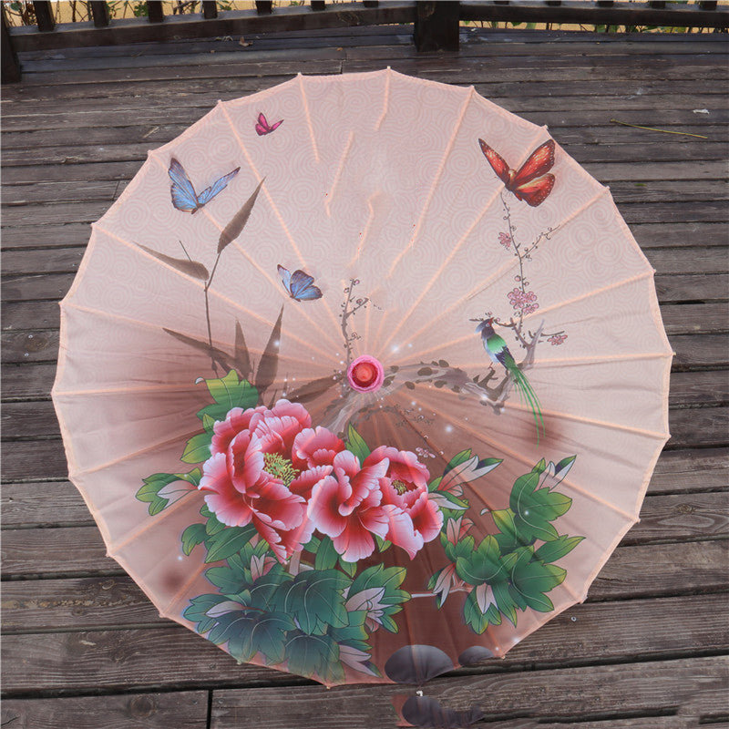 Chinese Style Silk Print Antique Umbrella