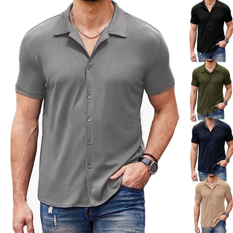Casual Collar Short Sleeve Polo Shirt With Button Men's Cotton Blend Shirt