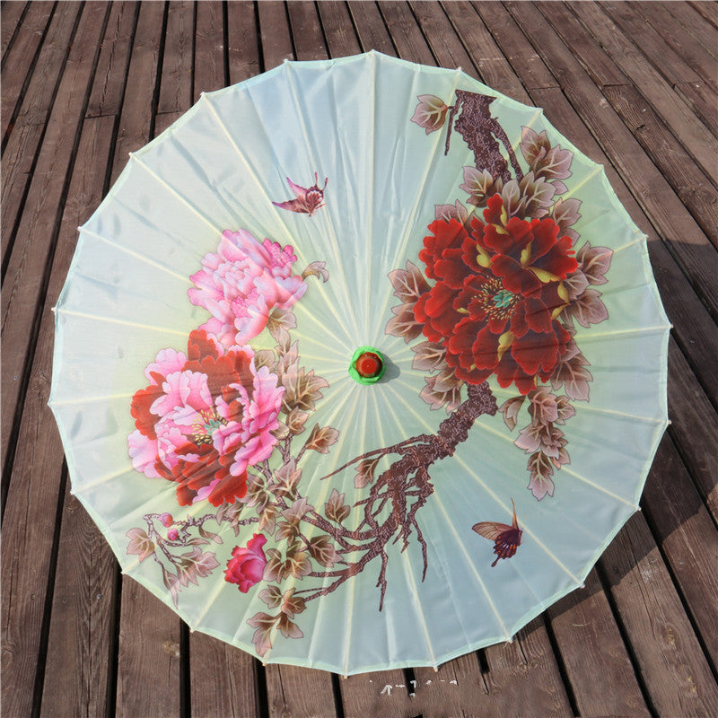 Chinese Style Silk Print Antique Umbrella