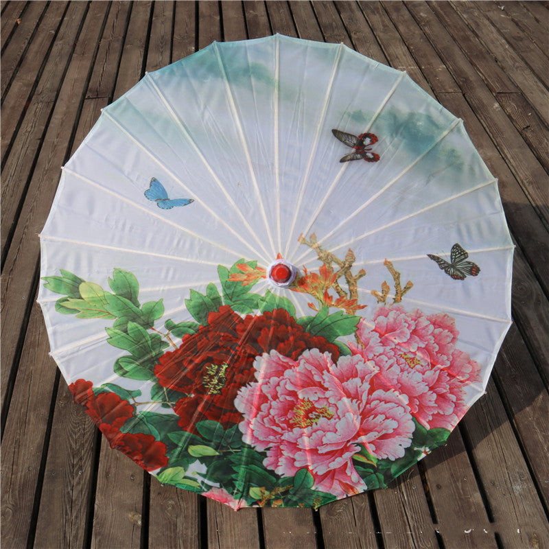 Chinese Style Silk Print Antique Umbrella