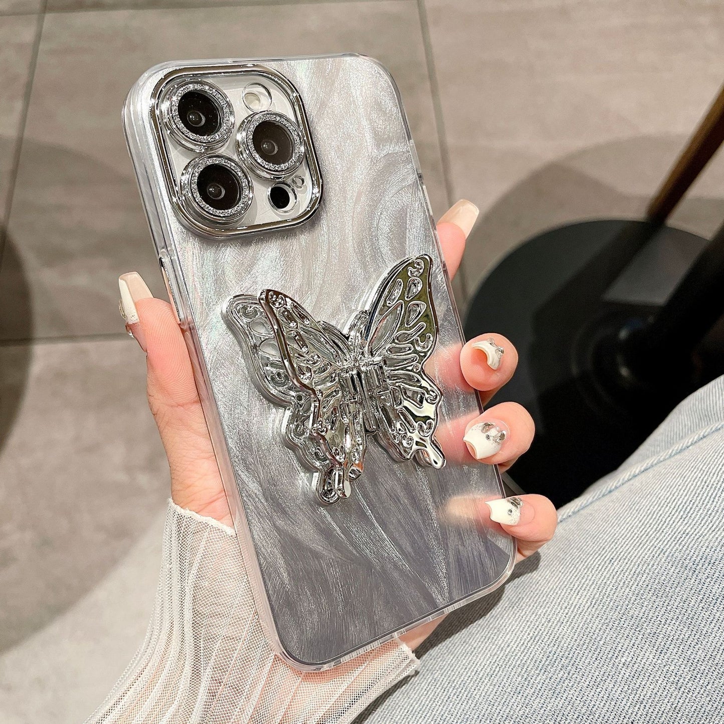 Mobile Phone Case Aurora Three-dimensional Butterfly Bracket Phone Case