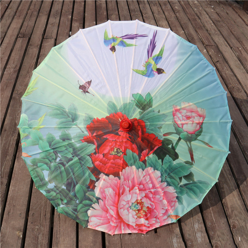 Chinese Style Silk Print Antique Umbrella
