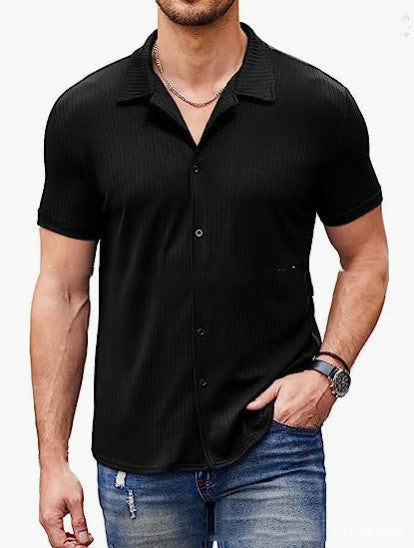 Casual Collar Short Sleeve Polo Shirt With Button Men's Cotton Blend Shirt