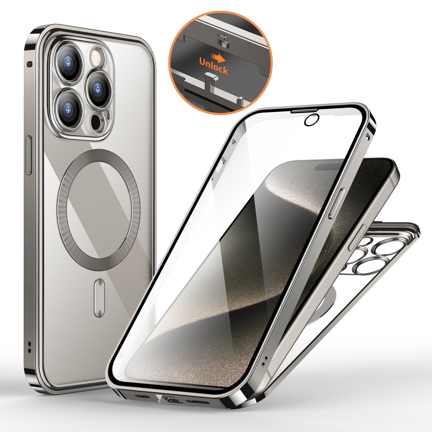 Anti-Privacy Metal Buckle Magnetic Support Wireless Charging Double-Sided Lens Full Cover Phone Case Protective Cover - Online Shop AU.com