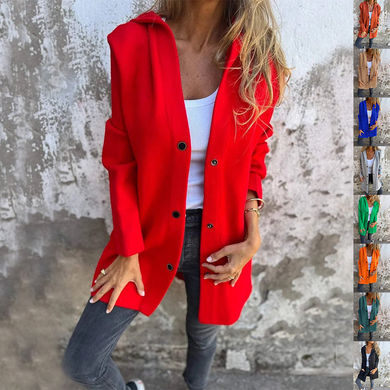 Hooded Single-Breasted Cardigan Fashion Loose Solid Color Jacket Women's Clothing