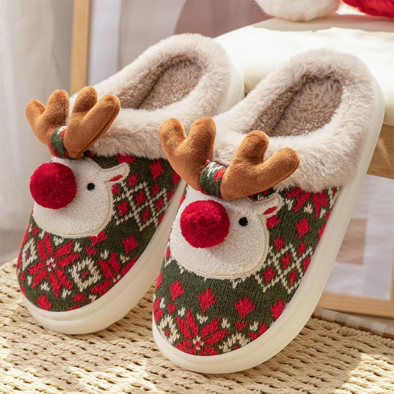 Christmas Elk Plush Slippers Fashion Non-slip Floor Bedroom Slippers For Women Fuzzy House Shoes